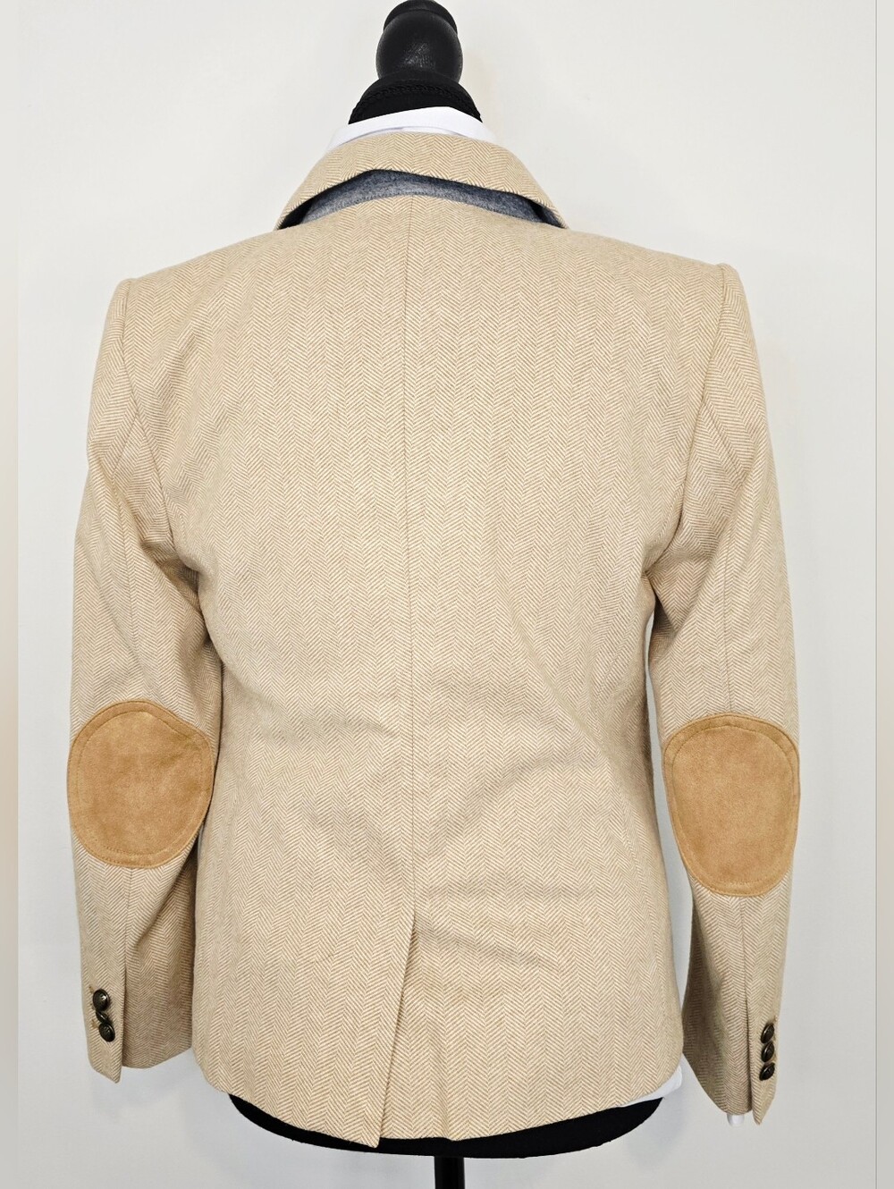 LOFT Petite Herringbone Blazer Suede Elbow Patch Academia Preppy Teacher Jacket - Picture 8 of 13